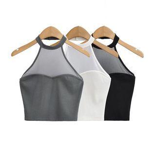 Halter Mesh Panel Crop Top