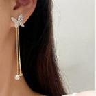 Rhinestone Butterfly Faux Pearl Sterling Silver Drop Earring 1 Pair - Gold - One Size