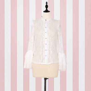 Flared-cuff Ruffled Lace Blouse
