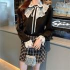 Lace-collar Long-sleeve Blouse Black - One Size
