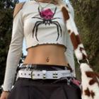 Long-sleeve Spider Print Cropped T-shirt