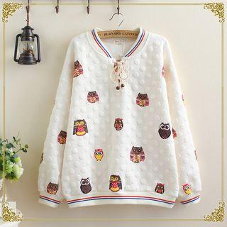 Owl Print Lace-up Sweatshirt