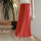 Band-waist Side-slit Midi Skirt