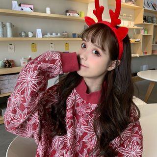 Mock Neck Leaf Print Pullover