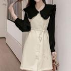 Mock Two-piece Long-sleeve Wide-collar A-line Mini Dress