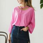 Choker-trim Elbow-sleeve T-shirt