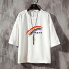 3/4-sleeve Rainbow Print T-shirt