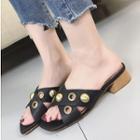 Studded Cross-strap Low-heel Slide Sandals
