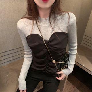 Mock Two Piece Shirred Long-sleeve Top