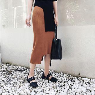 Asymmetric Knit Pencil Skirt
