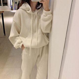 Set: Plain Hoodie + High-waist Jogger Pants