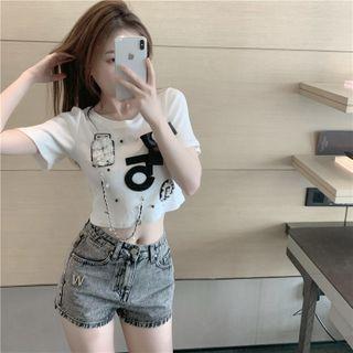 Bow Flower Accent Cropped T-shirt