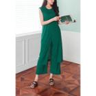 Set: Sleeveless Slit-front Long Top + Band-waist Pants