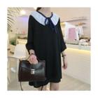 Contrast Collar 3/4-sleeve Dress