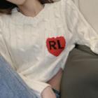 Cable-knit Lettering Sweater White - One Size