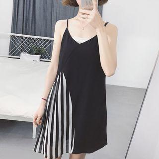 Stripe Panel Strappy Chiffon Dress
