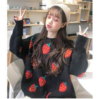 Strawberry Pattern Boxy Sweater