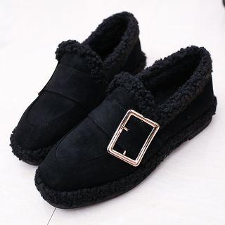 Faux-suede Buckled Fleece-lined Loafers