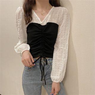 Drawstring Panel Cropped Blouse