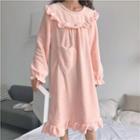 Oversized Fleece Ruffle Long-sleeve Sleep Dress