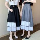 Tiered Pleated Trim A-line Midi Skirt