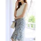 Lace-overlay Pleated-hem Midi Skirt