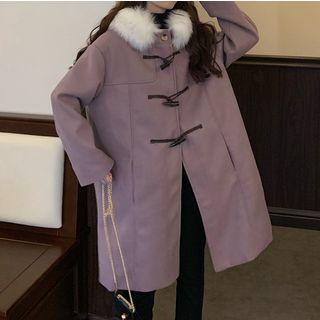Hooded Toggle Long Coat Light Purple - One Size