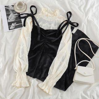 Long-sleeve Mock-neck Lace Top / Camisole Top