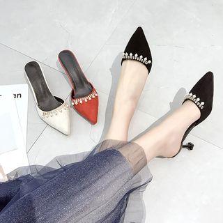 Bead & Rhinestone Accent High Heel Mules