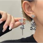 Asymmetrical Checkerboard Drop Earring Stud Earring - 1 Pair - Check - Black & White - One Size