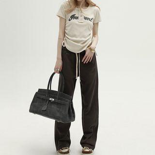 Short-sleeve Lettering T-shirt / Drawstring Loose Fit Pants / Mini Pencil Skirt