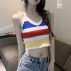 Halter Striped Knit Camisole Top White & Blue & Red - One Size