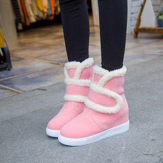 Faux-suede Fleece-trim Ankle Snow Boots