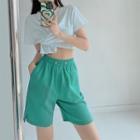 Drawstring-waist Slited Cotton Shorts In 7 Colors