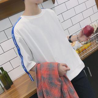 Lettering Applique Elbow Sleeve T-shirt