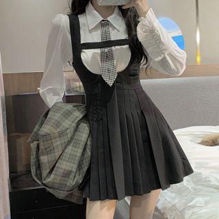 Set: Shirt + Pleated Overall Dress