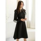 Stitched-ruffle Beaded Midi Dress Black - One Size