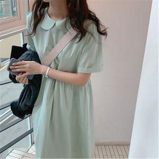 Short-sleeve Midi A-line Dress Light Green - One Size