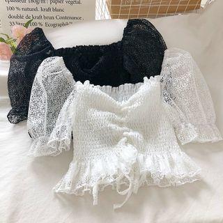 Plain Drawstring Lace Top