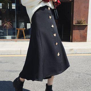 Heart Button Detail Midi A-line Skirt