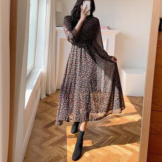 Band-waist Floral Print Chiffon Dress