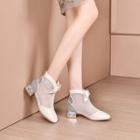 Genuine Leather Block-heel Mesh Short Boots