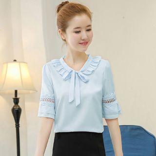 Elbow-sleeve Bow Chiffon Top