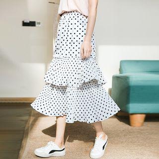 Polka Dot Tiered Midi Skirt