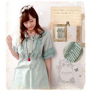 Short-sleeve Bow-accent Pleated Dress