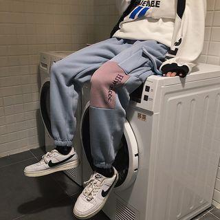Elastic-waist Fleece-lined Color-block Sweatpants