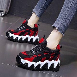 Mesh Panel Faux Suede Chunky Sneakers