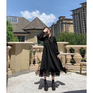 Long Sleeve Frilled Lace Hem Midi Dress