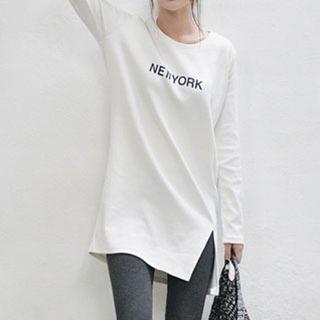 Lettering Long Sleeve Long T-shirt