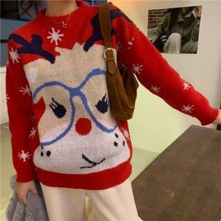 Round Neck Deer Jacquard Sweater